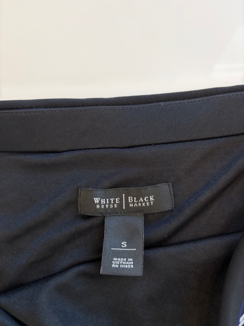 White House Black Market Strapless Black, White & Blue Printed Tie-Waist Dress - Picture 5 of 10